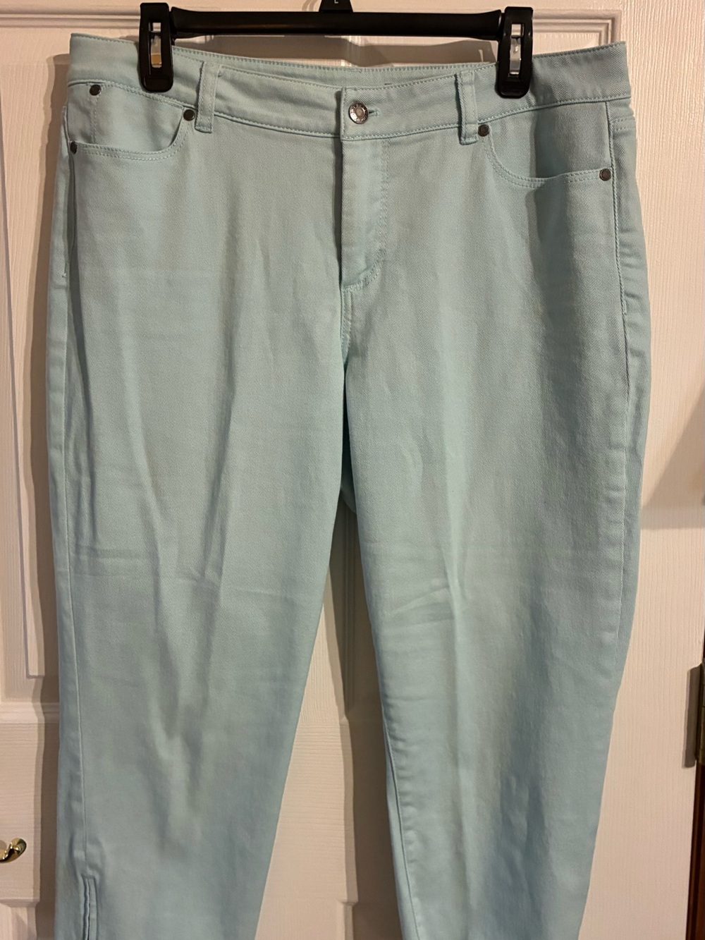 Talbots Light Aqua Curvy Crop Capris with zipper ankles